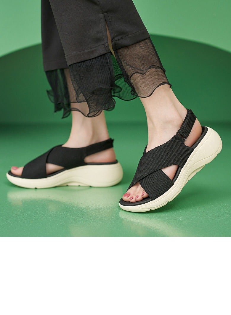 Loquat Women's Casual Sports Thick Soled Non Slip Sandals Stylish Wedge Shoes  Black  - Image 2