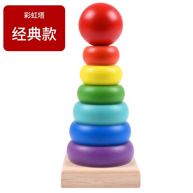 Wooden Children'S Eight-Tone Piano Clock Rainbow Tower Four Sets Of Column Shape Board Twisting Insect Baby Educational Toys - Image 1