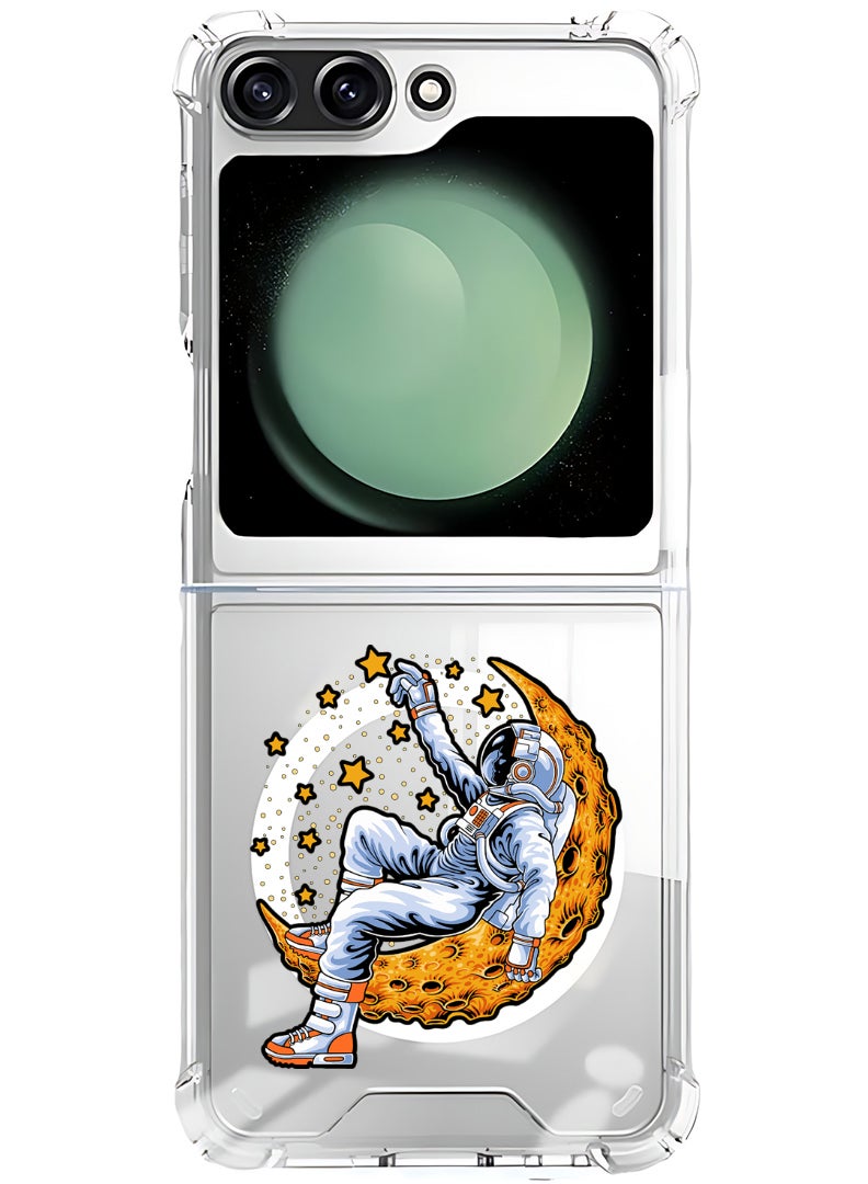 Theodor Magnetic Case for Samsung Galaxy Z Flip 6 Compatible with MagSafe Wireless Charging, Shockproof Phone Bumper Cover Astronaut lying on moon - Image 1