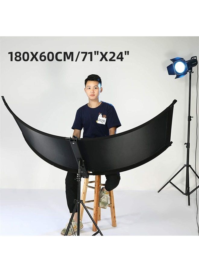 SUPON Clamshell Light Reflector Diffuser, 71"x24" /180x60cm Arclight Curved Lighting Reflector, Black, White, Gold, Silver with 28" /70cm Light Stand, Carry Bag for Photography Portrait Studio Shoot - Image 1