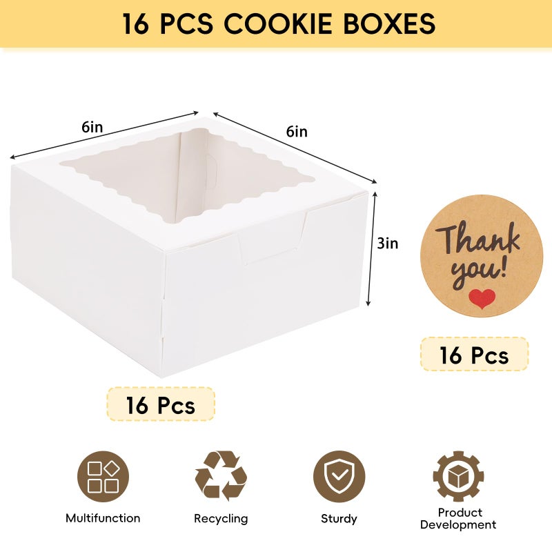 TOMNK 16pcs Cookie Boxes with Window, 6x6x3 Inches Bakery Boxes for Treats, Chocolate Covered Strawberries, Cupcake, Pastry(with Stickers) - Image 2