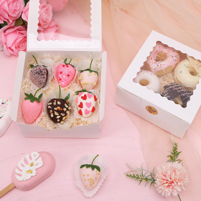 TOMNK 16pcs Cookie Boxes with Window, 6x6x3 Inches Bakery Boxes for Treats, Chocolate Covered Strawberries, Cupcake, Pastry(with Stickers) - Image 5