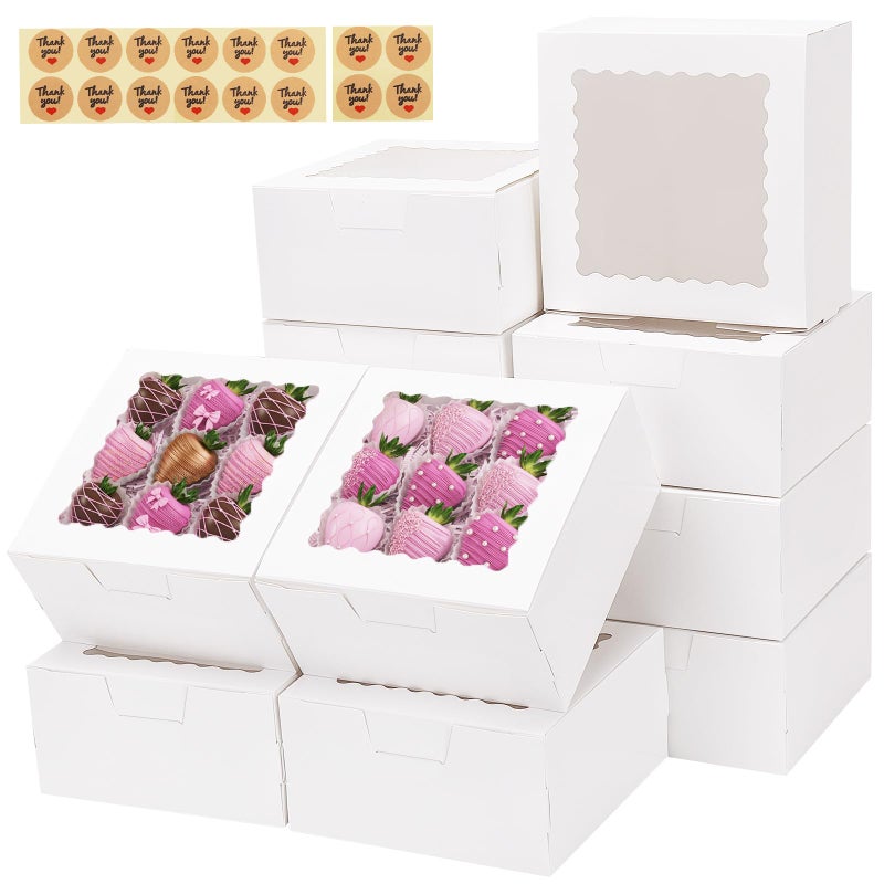 TOMNK 16pcs Cookie Boxes with Window, 6x6x3 Inches Bakery Boxes for Treats, Chocolate Covered Strawberries, Cupcake, Pastry(with Stickers) - Image 1
