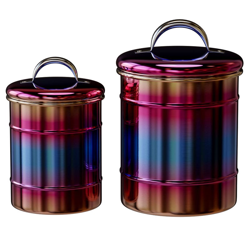 Amici Home Rainbow Metal Storage Canister  Set of 2  Airtight Lid  38  64 Ounce Capacity  Modern Home Dcor  Decorative Metal Canisters for Kitchen Countertop