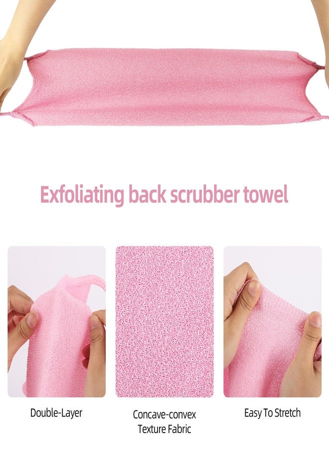 Tecbeauty 2Pcs Exfoliating Back Scrubber with Handles Body Scrubber Towel for Shower Nylon Back Exfoliator Washcloth Washer for Men Women (Pink) - Image 4