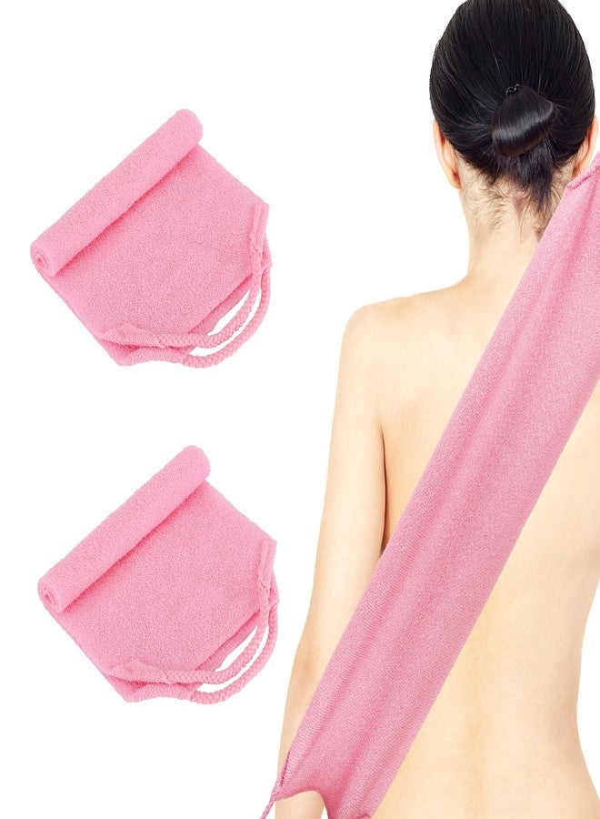 Tecbeauty 2Pcs Exfoliating Back Scrubber with Handles Body Scrubber Towel for Shower Nylon Back Exfoliator Washcloth Washer for Men Women (Pink) - Image 1