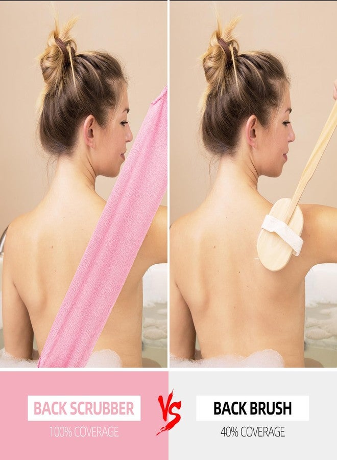 Tecbeauty 2Pcs Exfoliating Back Scrubber with Handles Body Scrubber Towel for Shower Nylon Back Exfoliator Washcloth Washer for Men Women (Pink) - Image 3