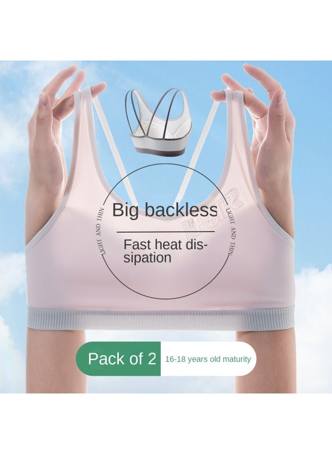 Top melon Cross-back Design, Breathable Mesh Cups】2-pack Seamless Bralette With Thin Straps For Teens - Image 2
