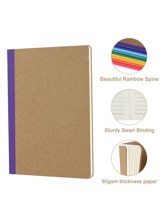 ZCZN Composition Notebooks Bulk, A5 Kraft Cover Lined Journals with Rainbow Spines for School, Business, Work and Daliy Use (24, 8 colors) - Image 2