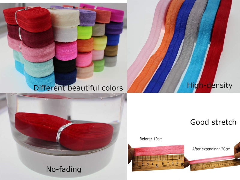 JESEP 5/8 inch Fold Over Elastic for Headbands 50 Yards 1.5cm Colorful Solid Flat Fold FOE Elastic Ribbon for Sewing-Underwear & Swimwear-Baby Girl Hair Tie-DIY Crafts & Projects Supplies - Image 5