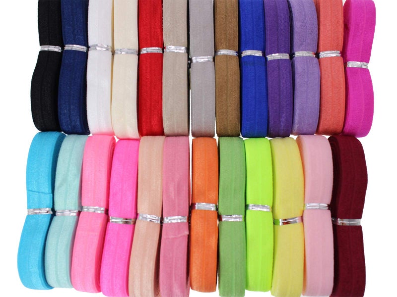 JESEP 5/8 inch Fold Over Elastic for Headbands 50 Yards 1.5cm Colorful Solid Flat Fold FOE Elastic Ribbon for Sewing-Underwear & Swimwear-Baby Girl Hair Tie-DIY Crafts & Projects Supplies - Image 2