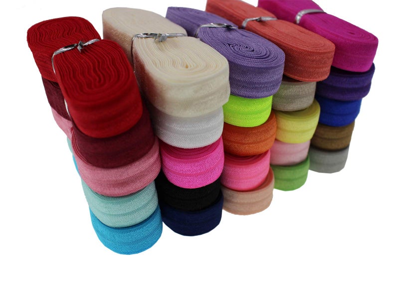 JESEP 5/8 inch Fold Over Elastic for Headbands 50 Yards 1.5cm Colorful Solid Flat Fold FOE Elastic Ribbon for Sewing-Underwear & Swimwear-Baby Girl Hair Tie-DIY Crafts & Projects Supplies - Image 1
