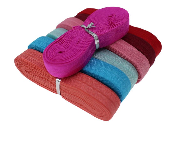 JESEP 5/8 inch Fold Over Elastic for Headbands 50 Yards 1.5cm Colorful Solid Flat Fold FOE Elastic Ribbon for Sewing-Underwear & Swimwear-Baby Girl Hair Tie-DIY Crafts & Projects Supplies - Image 3