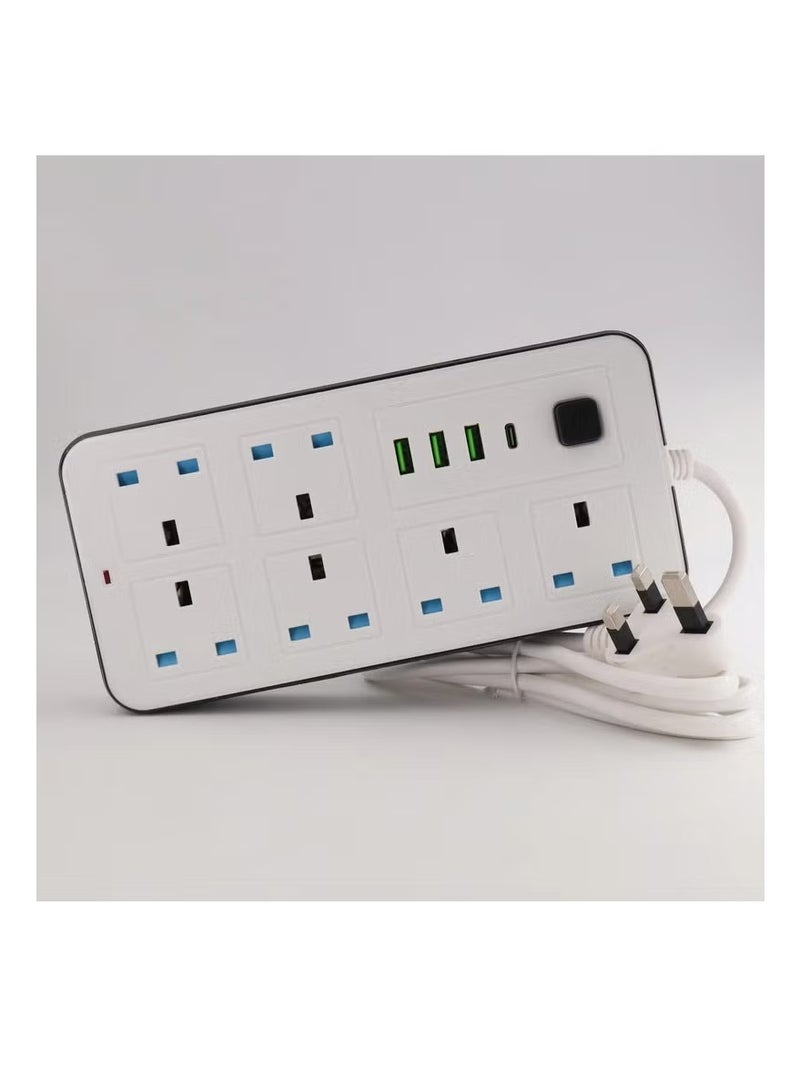 PowerMax Socket Extension Cord – 2500W Power Strip Extension Wire 5 meter with 6 AC Outlets + 3 USB + 1 PD Type-C | 3.4A Auto-ID Charging | Anti-Static Protection | White | Includes Anti-Static Protection Heavy-Duty Cable for Safe, Efficient Charging - Image 4