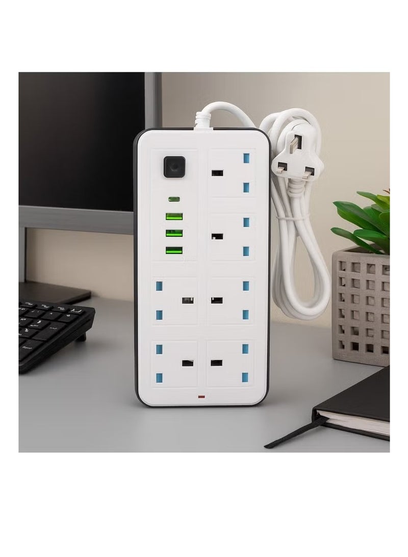 PowerMax Socket Extension Cord – 2500W Power Strip Extension Wire 5 meter with 6 AC Outlets + 3 USB + 1 PD Type-C | 3.4A Auto-ID Charging | Anti-Static Protection | White | Includes Anti-Static Protection Heavy-Duty Cable for Safe, Efficient Charging - Image 5