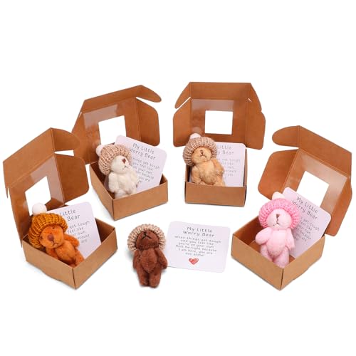 Guiqulai 5pcs Handmade Mini Plush Teddy Bear in a Box My Little Worry Bears with Emotional Uplifting Support Card Tiny Stuffed Animal Gift for Friends Coworkers - Image 1