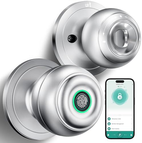 KLLOQUE Fingerprint Door Lock, Smart Fingerprint Door Knob with Lock, Biometric Door Locks with App Control & Key, Keyless Thumbprint Entry Door Locks for Bedroom, Front Door, Home, Apartment-Silver - Image 1