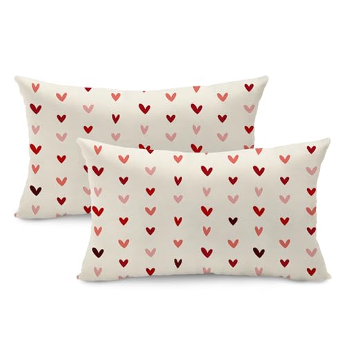 DFXSZ Valentine's Day Pillow Covers 12x20 Inch Set of 2 Small Red Pink Hearts Decor White Throw Pillow Covers Valentine's Day Cushion Case Decoration for Sofa Couch 56B12 - Image 4