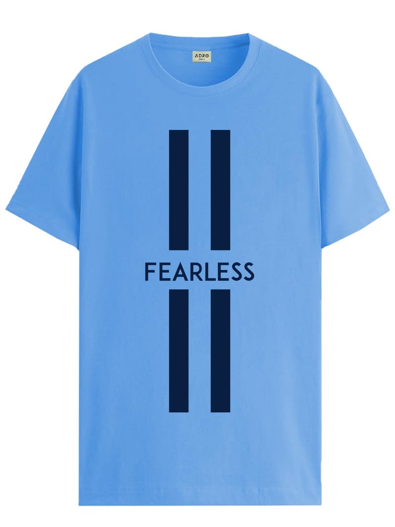 ADRO Men's Fearless Printed Cotton T-Shirt - Sky Blue, Regular Fit, Half Sleeve - Image 1