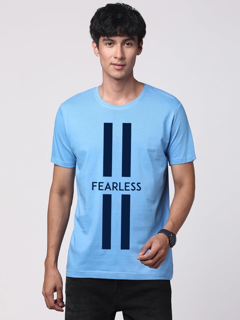 ADRO Men's Fearless Printed Cotton T-Shirt - Sky Blue, Regular Fit, Half Sleeve - Image 4