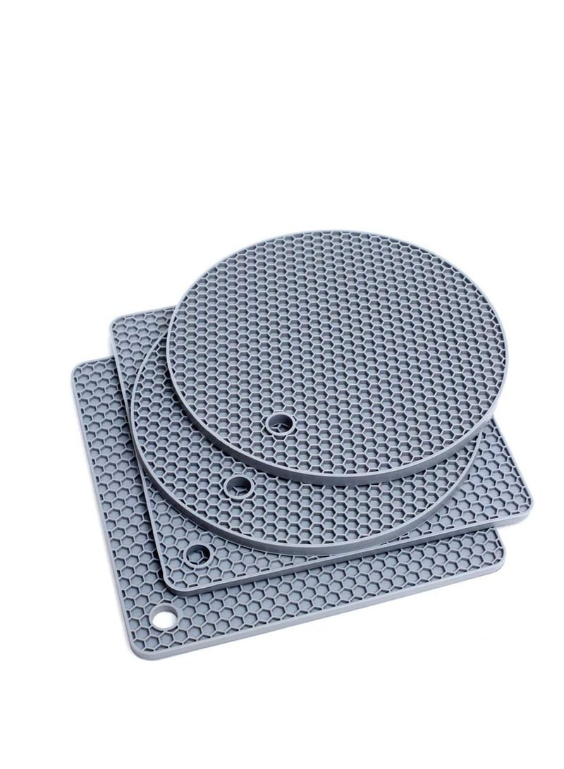 SYOSI Big Silicone Table Mats Hot Pad Mats Pot Holder, Multi-Purpose Drying Trivet Mat (Set of 4) Non Slip, Flexible, Durable, Dishwasher Safe Heat Resistant Hot Pads Color: Grey - Image 1