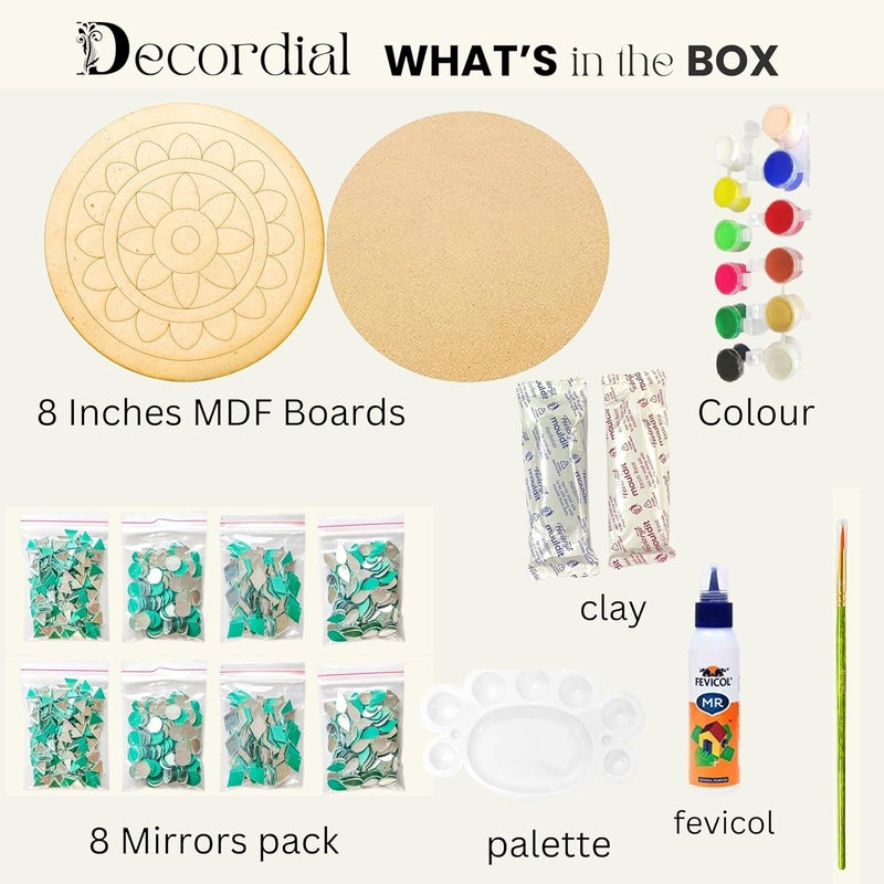 Decordial Lippan Art DIY Kit | 4 Premarked MDF Boards for Mud & Mirror Art | Traditional Indian Craft Activity for Kids & Adults | DIY Home Decor Kit for Festive Gifting, Students & Beginners - Image 2