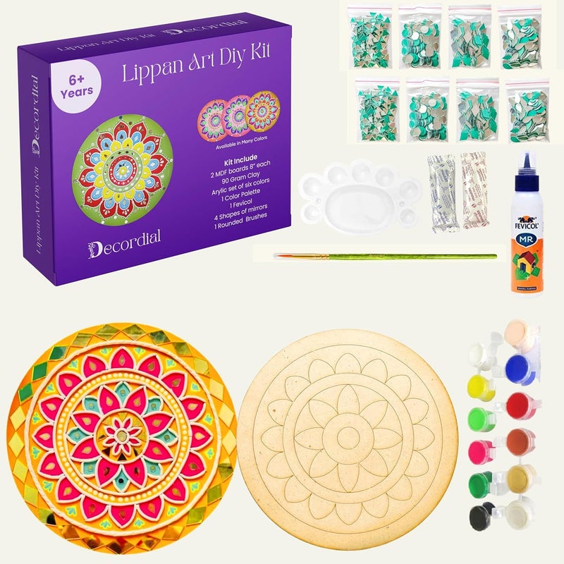 Decordial Lippan Art DIY Kit | 4 Premarked MDF Boards for Mud & Mirror Art | Traditional Indian Craft Activity for Kids & Adults | DIY Home Decor Kit for Festive Gifting, Students & Beginners - Image 1