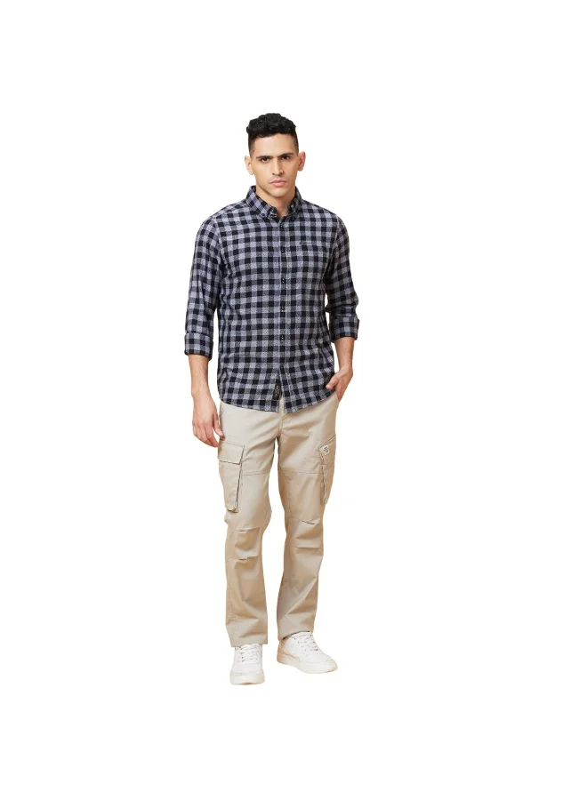 بيينغ هيومان Mens Black White Collared Long Sleeve Shirt