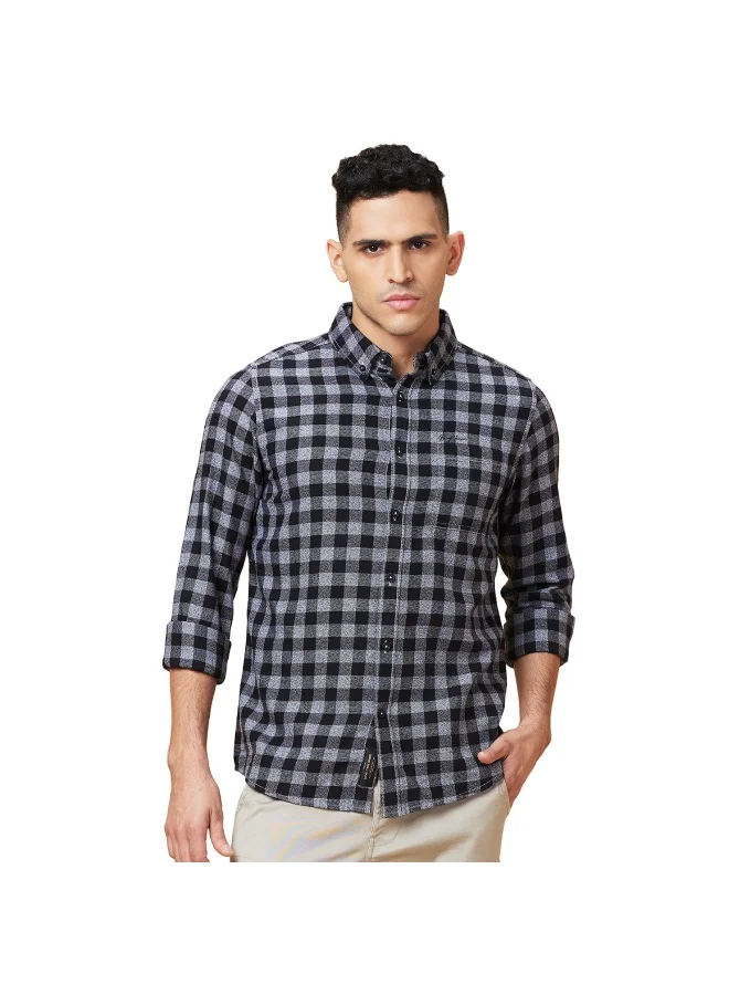بيينغ هيومان Mens Black White Collared Long Sleeve Shirt