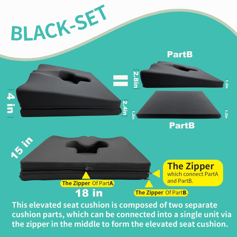 FoKon Gel Wheelchair Seat Cushion,Bed Sore Cushions for Butt,hemorrhoid Pillow,Sciatica,Coccyx,Pressure Sore&Ulcer Pain Relief Butt Pillow for Office Chair(Thickened&Support-Enhanced Set Black) - Image 5