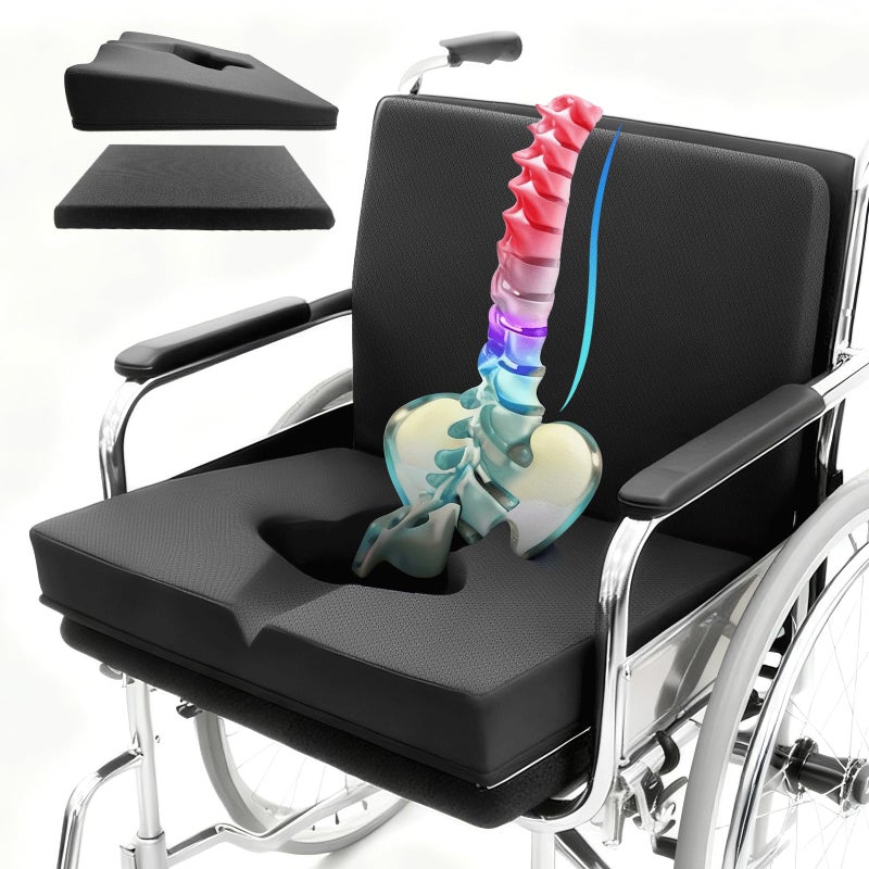 FoKon Gel Wheelchair Seat Cushion,Bed Sore Cushions for Butt,hemorrhoid Pillow,Sciatica,Coccyx,Pressure Sore&Ulcer Pain Relief Butt Pillow for Office Chair(Thickened&Support-Enhanced Set Black) - Image 1