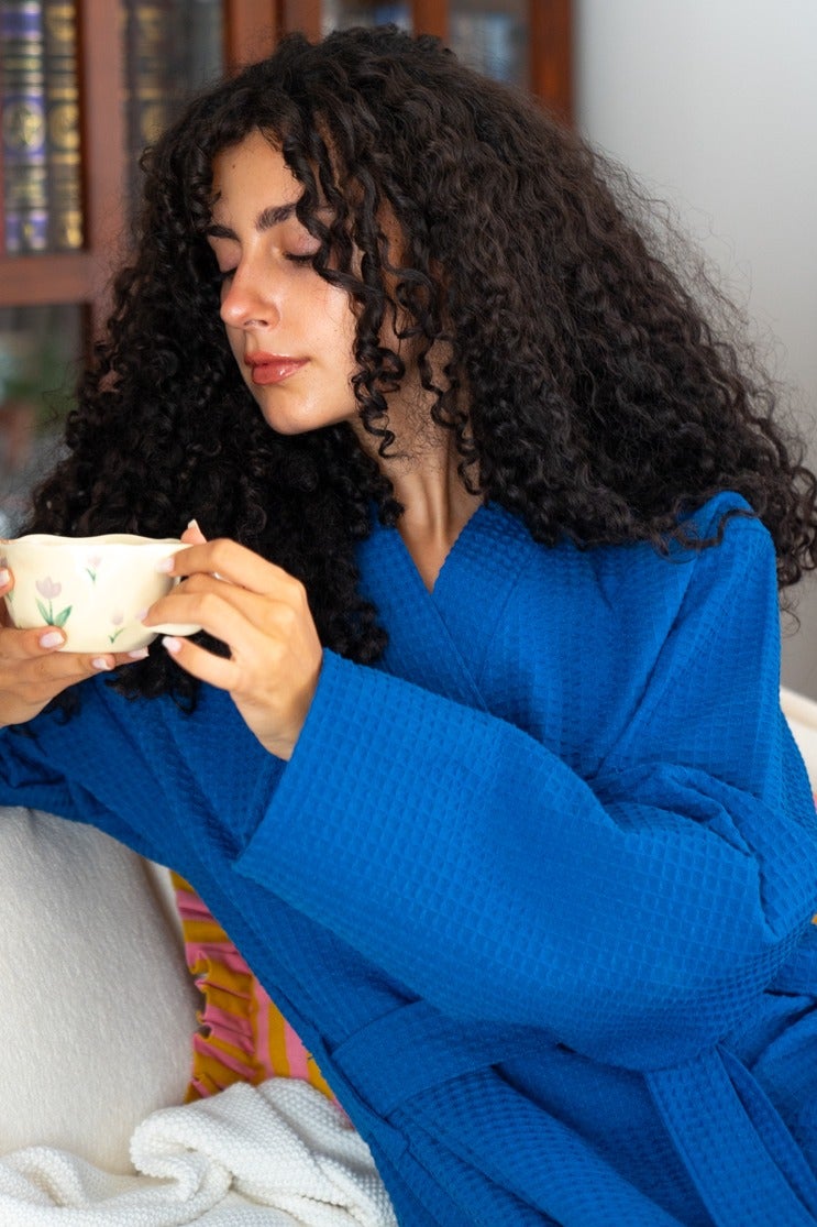 More cottons  رداء حمام وافل خفيف، قابل للتهوية، وسهل الرمي، مقاس واحد للجنسين  - Image 5