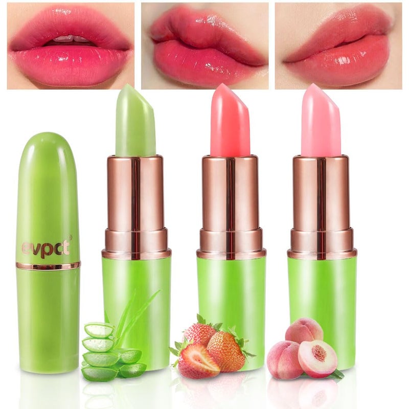 BINGBRUSH BINGBRUSH Aloe vera Color Changing LipstickMoisturizer Long Lasting Lip Care Magic Lip GlossMakeup Lipstick Set 3pcs AloeStrawberry Peach 3 Count Pack of 1