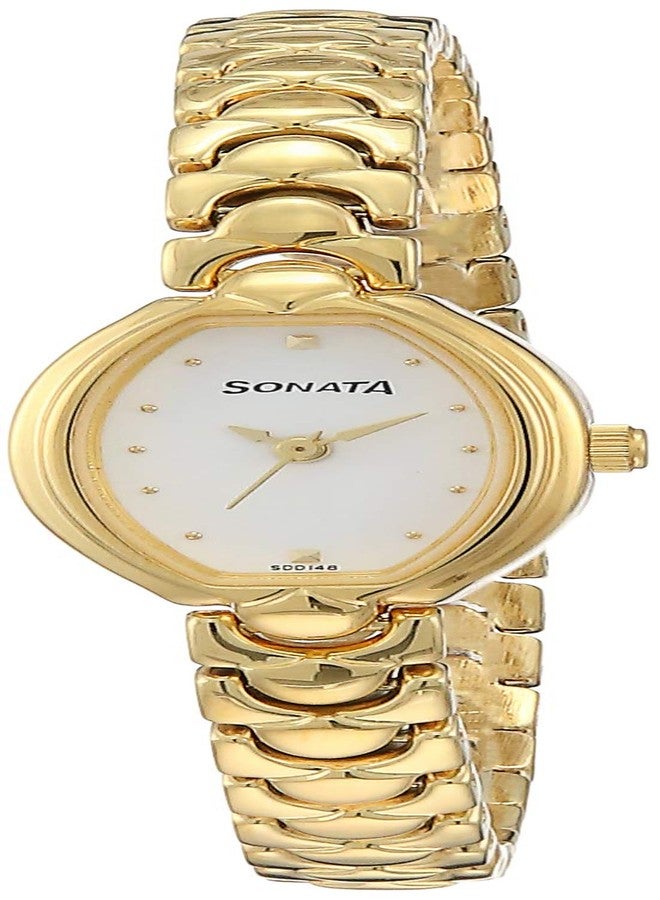 Sonata Quartz Analog White Dial Gold Metal Strap Watch for Women - NT8107YM01 - Image 1