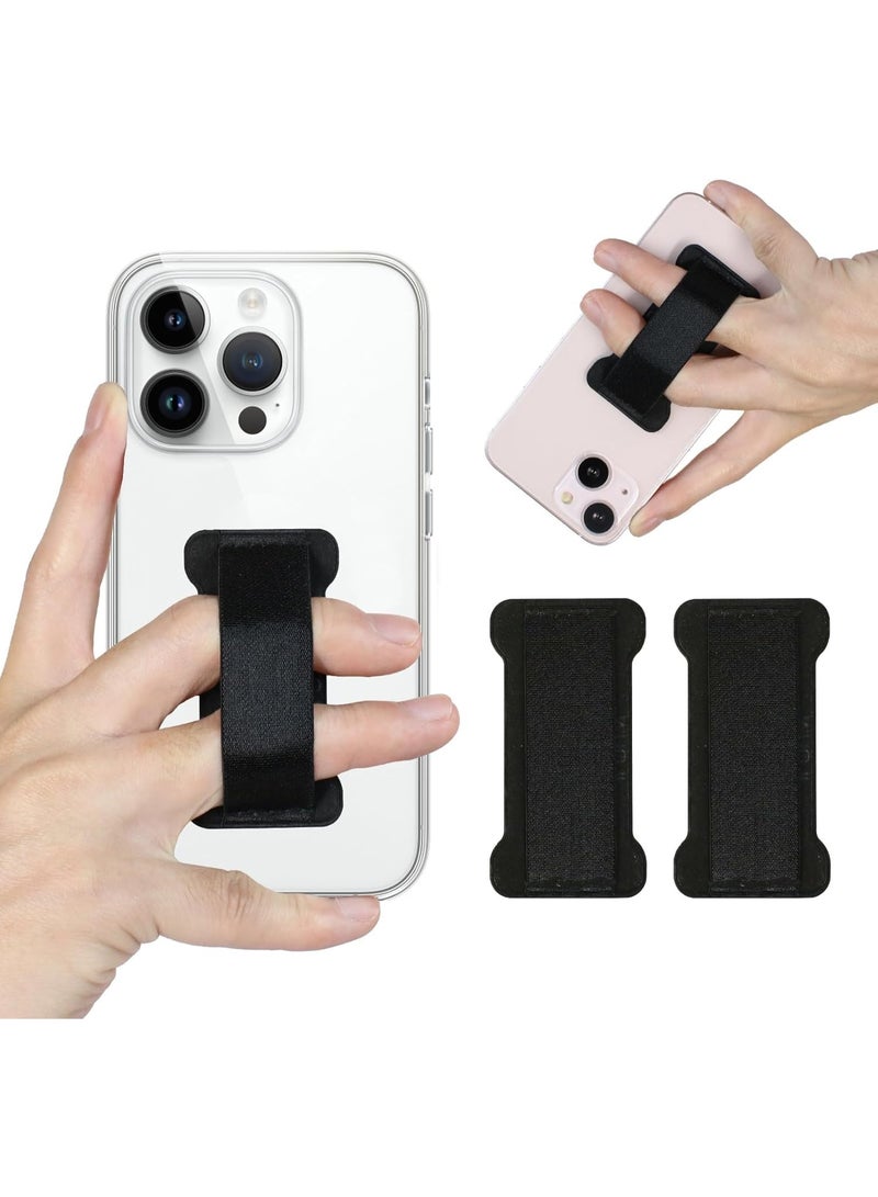 fantasize 4 Pcs Finger Strap Phone Holder, Leather Ultra Thin Anti-Slip Universal Cell Phone Grips Band Holder, for Back Smartphone Holder (Black) - Image 1