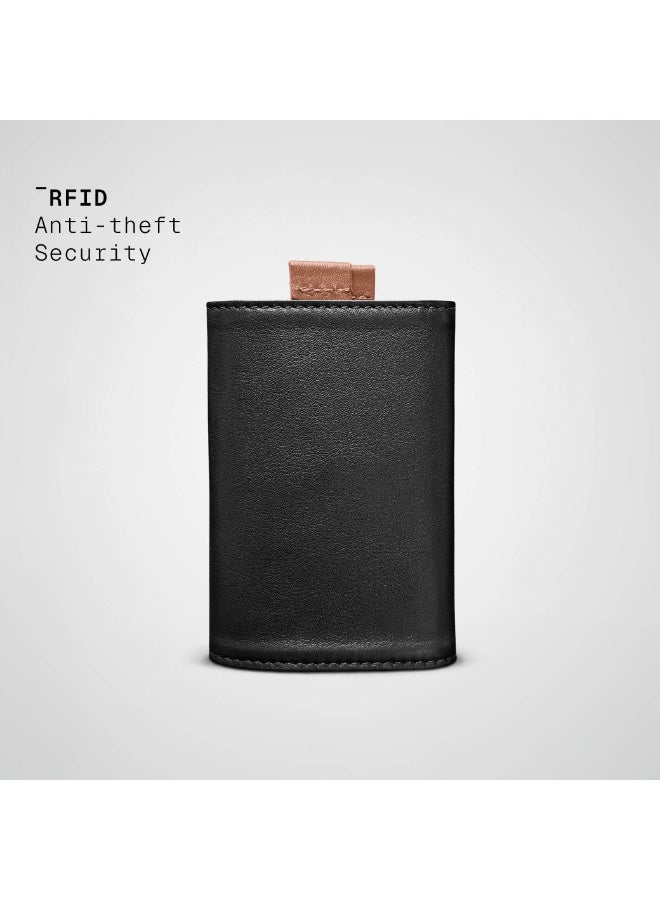 The Frenchie Co. Speed Wallet | Ultra Slim Front Pocket Wallet for Men & Women | RFID Blocking Quick-Access Card Holder with Pull Tab | Full-Grain Italian Leather Minimalist Design | Holds up to 14 Cards & Cash (Black-Tan) - Image 4