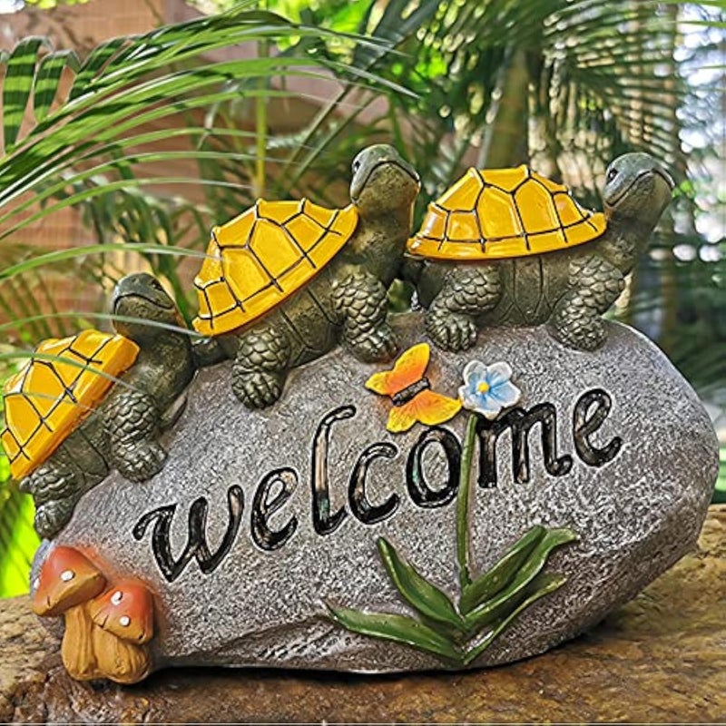 shumi Solar Garden Statue Turtle Outdoor Lights Welcome Turtles on a Rock Solar Powered LED Outdoor Garden Ornamentsfor Indoor Outdoor Yard Statue DecorationThanksgiving Christmas 1 Pack