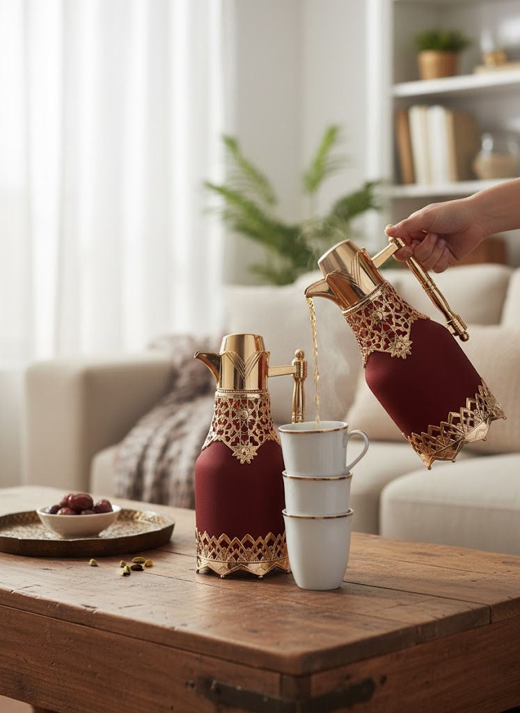 GAZELLA 2-Piece Tea/Coffee Flask Set  0.6L & 1.0L Red/Gold - Image 2