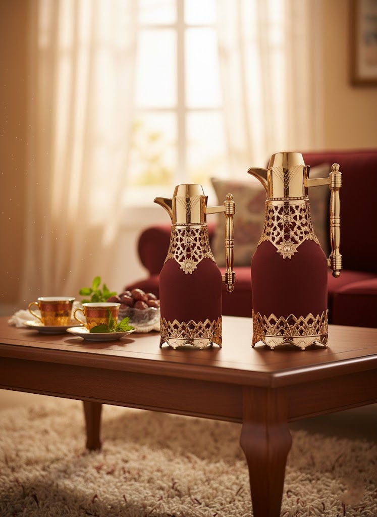 GAZELLA 2-Piece Tea/Coffee Flask Set  0.6L & 1.0L Red/Gold - Image 1