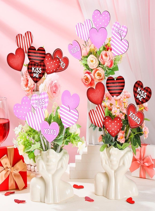 Menkxi 24 Pcs Valentine's Day Decorative Picks Double Sided Wooden Heart Picks with Word Romantic Decor Wood Heart Sticks for Valentines Home Vase Filler Wedding Decorations(Classic) - Image 1