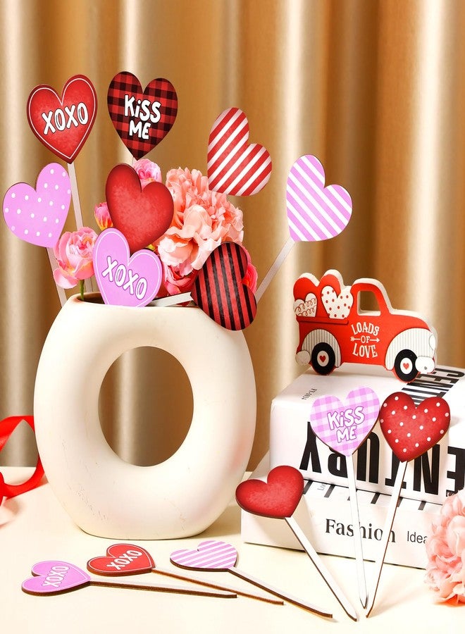Menkxi 24 Pcs Valentine's Day Decorative Picks Double Sided Wooden Heart Picks with Word Romantic Decor Wood Heart Sticks for Valentines Home Vase Filler Wedding Decorations(Classic) - Image 3
