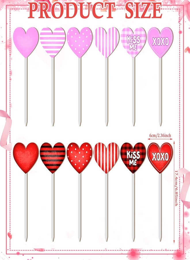 Menkxi 24 Pcs Valentine's Day Decorative Picks Double Sided Wooden Heart Picks with Word Romantic Decor Wood Heart Sticks for Valentines Home Vase Filler Wedding Decorations(Classic) - Image 2