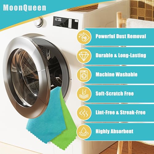 MOONQUEEN 12 Pack Microfiber Cleaning Cloth - Reusable Cleaning Rag, Fast Drying Cleaning Towels,12"X12", Green/Blue/Yellow/Pink - Image 3