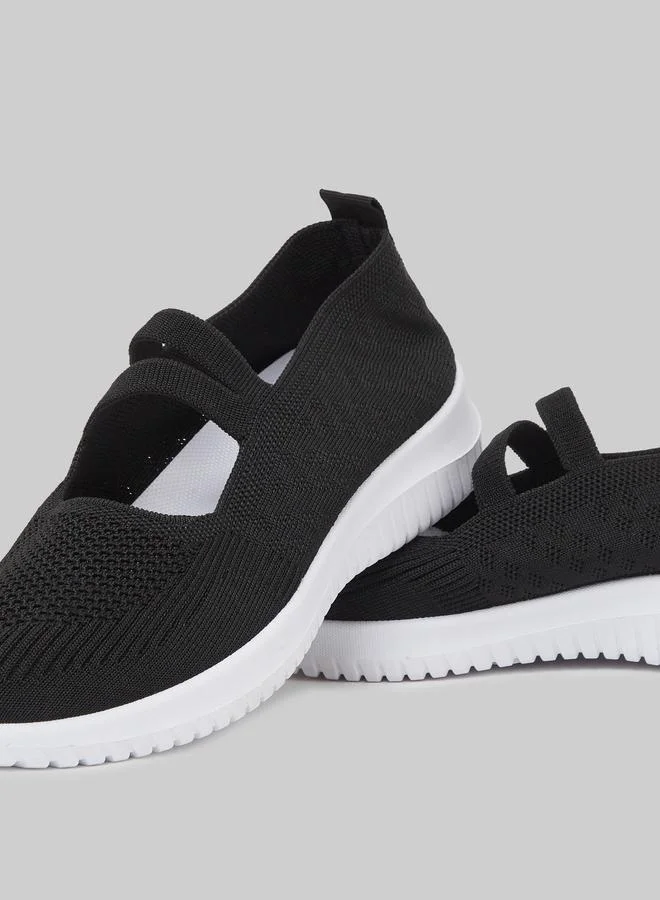 Styli Black Plain Two Strap Slip-On Sneakers for Women | Best Price UAE