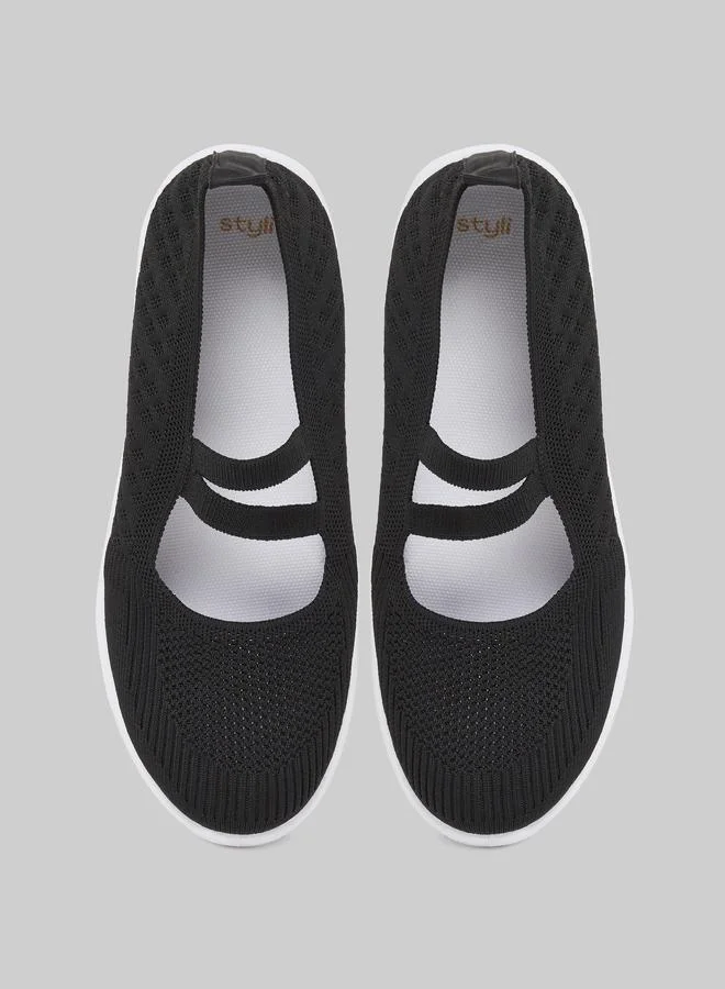 Styli Black Plain Two Strap Slip-On Sneakers for Women | Best Price UAE