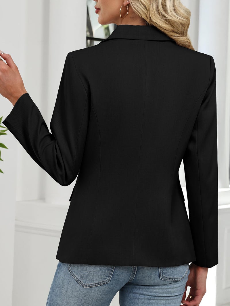 ELLEVEN Womens Blazer Business Casual Suit Slim Fit Blazers for Women Double Breasted Bottons Jackets Long Sleeve Outfits Dressy Coat Cardigan with Padded Shoulder Black Medium - Image 3