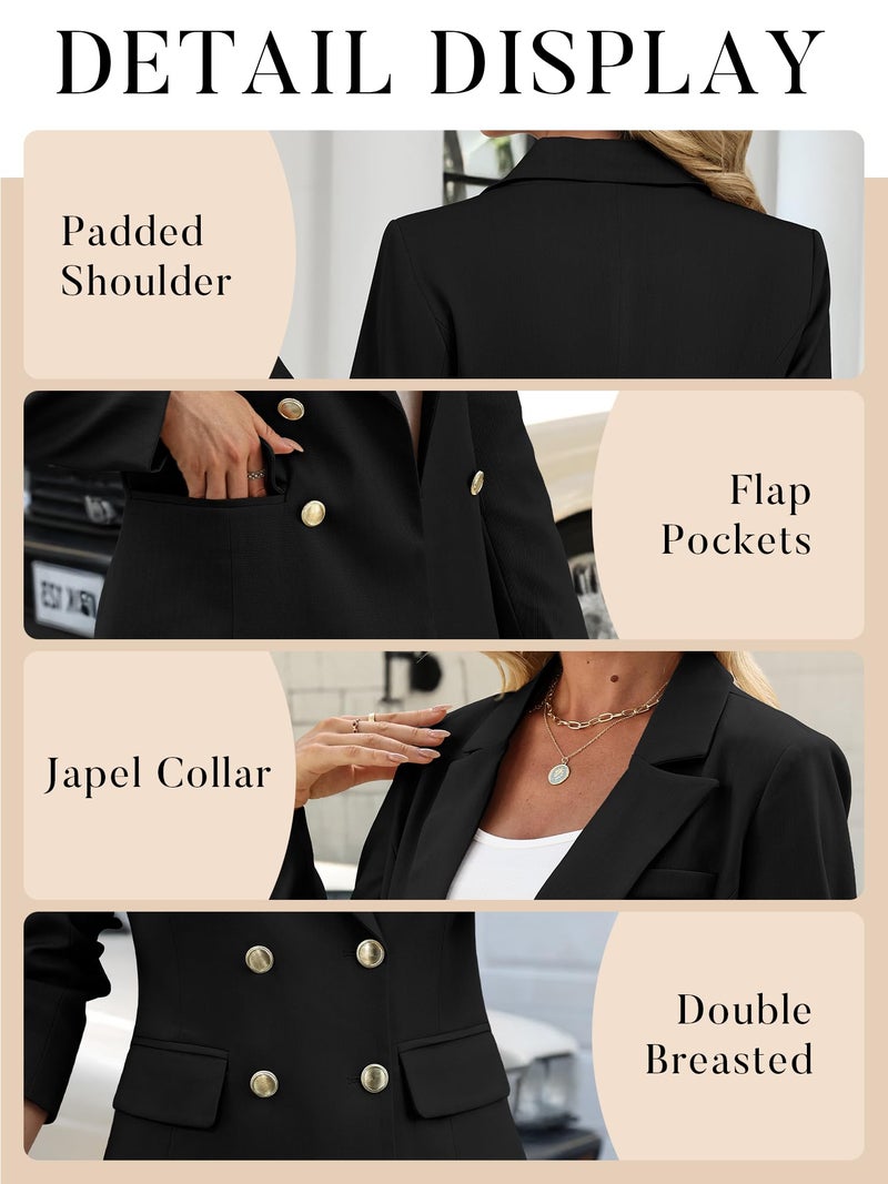 ELLEVEN Womens Blazer Business Casual Suit Slim Fit Blazers for Women Double Breasted Bottons Jackets Long Sleeve Outfits Dressy Coat Cardigan with Padded Shoulder Black Medium - Image 5