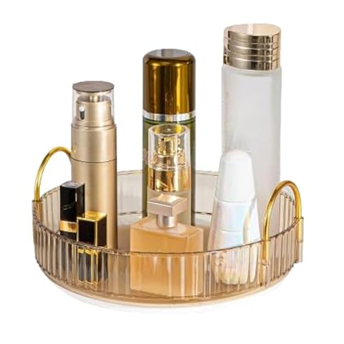 Zeinwap Lazy Susan Rotating Makeup Organizer for Vanity, High-Capacity Skincare Clear Make Up Storage Perfume Organizers Cosmetic Dresser Organizer Countertop 360 Spinning (1 Tier, Amber Gold) - Image 1