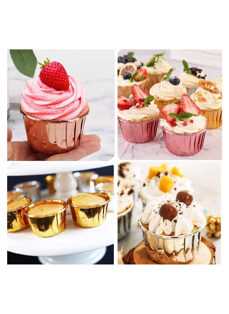 Cupcake Liners with Dome Lids 50Pack,Free-Air 3.5Oz Mini Foil Baking Cups Muffin Liners,Disposable Ramekins Cupcake Tins Cupcake Wrappers for Wedding Birthday Party,with Spoons-White in gold - Image 2