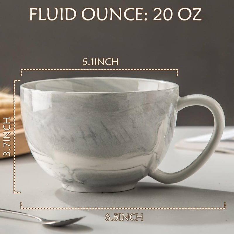Yundu Yundu 20 oz Grey Marble Ceramics Jumbo Mugs for Coffee Tazas De Cafe Bonitas Latte Mugs Soup Ice Cream Cereal Large Mug for Kitchen - Image 5